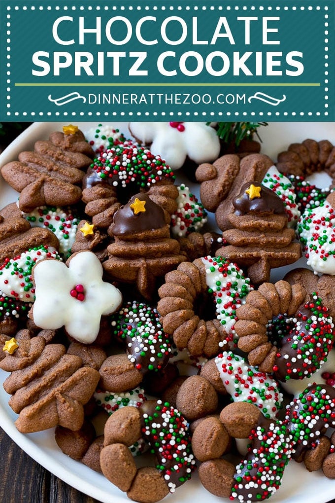 Chocolate Spritz Cookies | Christmas Cookies | Spritz Cookies #christmas #cookies #chocolate #sprinkles #baking #dessert #dinneratthezoo