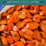 These glazed carrots are tender carrot coins simmered in a mixture of brown sugar and butter and topped with a sprinkling of parsley.