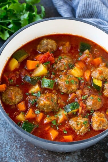 Albondigas soup made with beef meatballs, vegetables and potatoes.