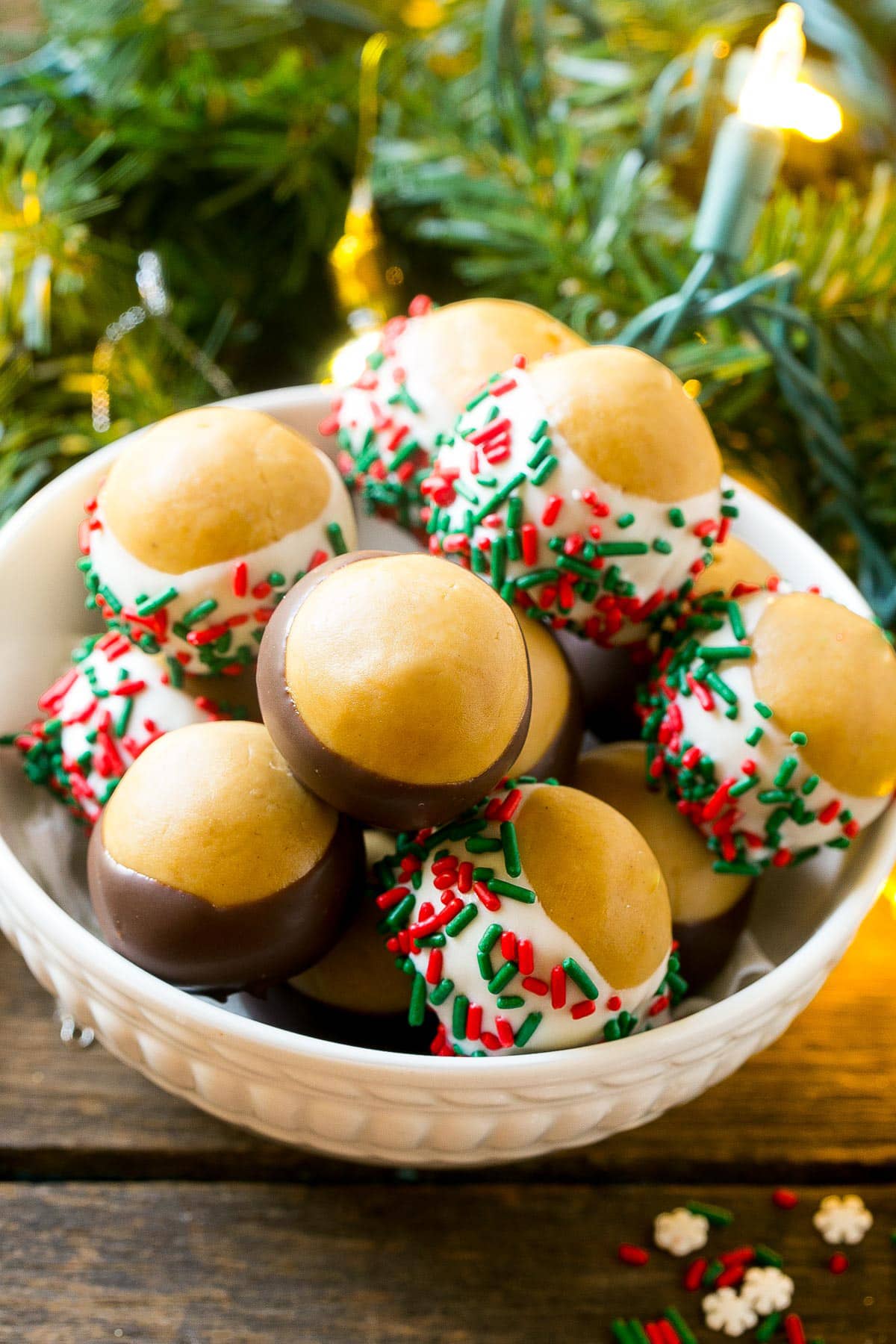 A bowl of peanut butter buckeye balls.