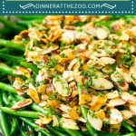 This recipe for green beans almondine is tender green beans cooked with butter and shallots, then topped with crunchy toasted almonds and parsley.