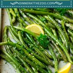 These roasted green beans are fresh green beans coated in butter, garlic, olive oil and herbs, then cooked at high heat until tender and browned.