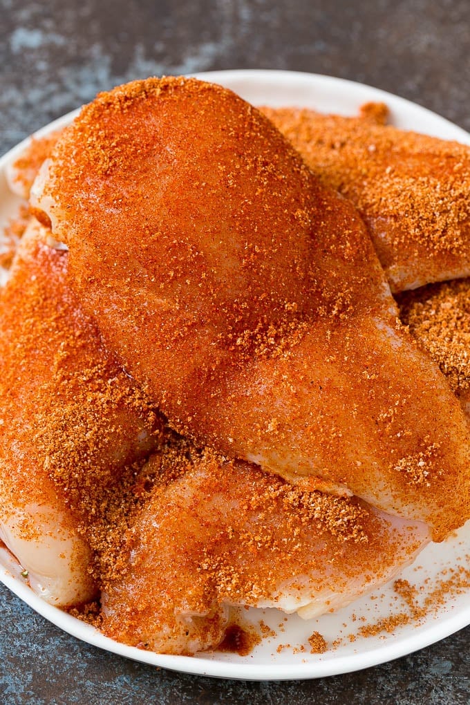 Chicken breasts coated in homemade BBQ rub.