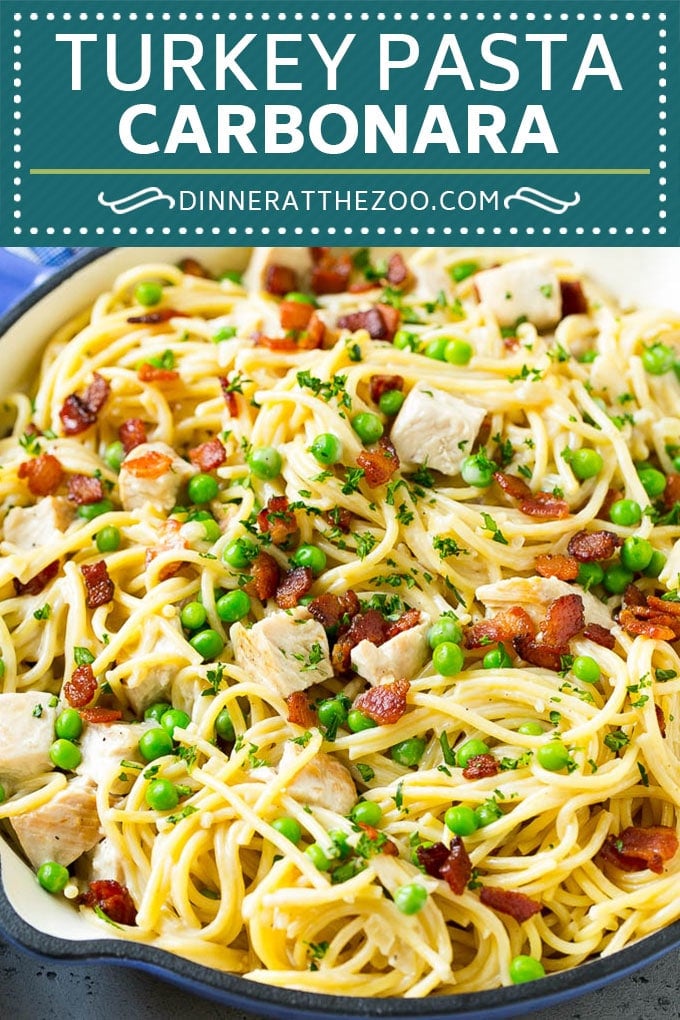 Turkey Pasta Carbonara | Turkey Pasta | Leftover Turkey Recipe #turkey #pasta #bacon #peas #dinner #dinneratthezoo