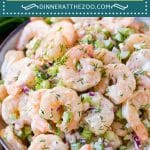 This shrimp salad is a blend of tender shrimp, fresh vegetables, dill and seasonings, all coated in a creamy dressing.