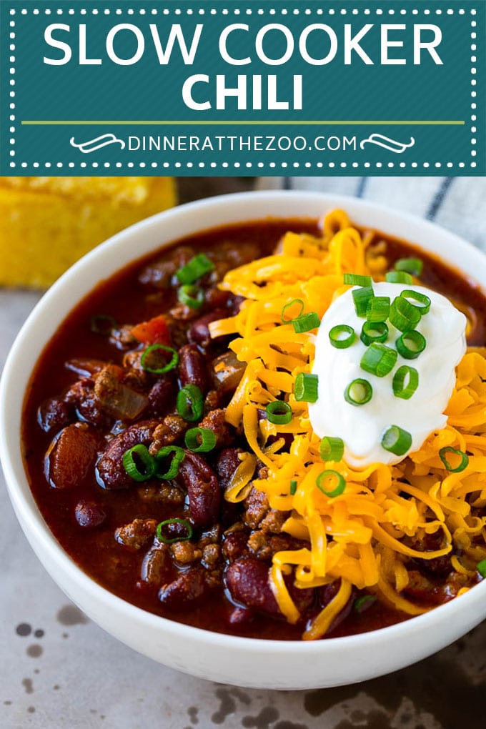 Slow Cooker Chili Recipe | Crock Pot Chili | Beef Chili | Beef and Bean Chili #chili #soup #beef #slowcooker #crockpot #dinner #dinneratthezoo