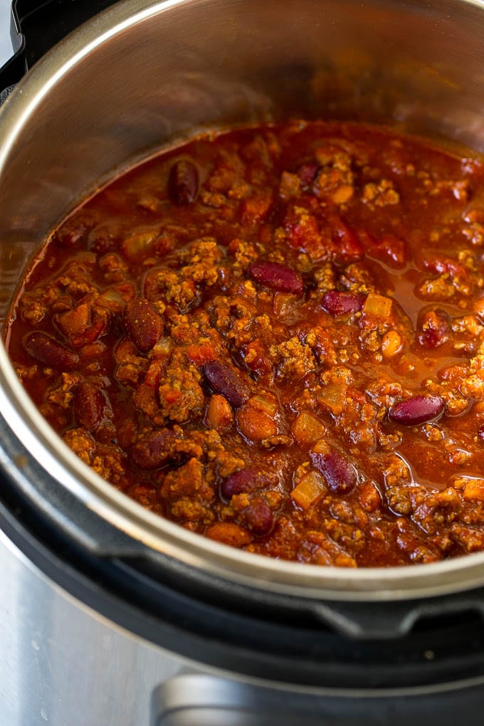 An Instant Pot full of beef chili.