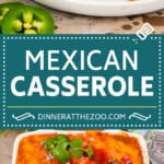 This Mexican casserole is made with ground beef, tortillas, vegetables and cheese, all layered together and baked to golden brown perfection.