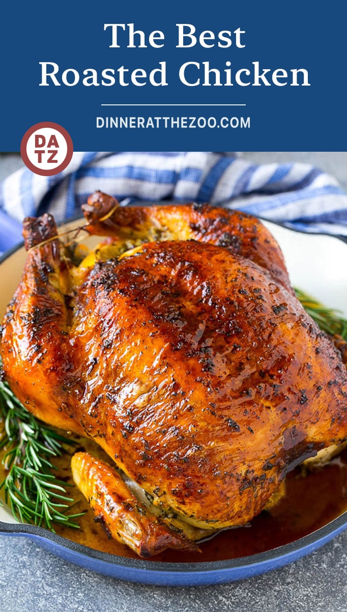 This roasted chicken is coated in a garlic and herb butter, then cooked to golden brown perfection.