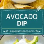 This avocado dip is made with ripe avocados, cilantro, lime juice, jalapeno and sour cream, all blended together to make a creamy dip.