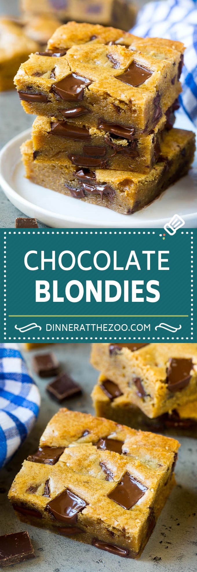 Blondies Recipe | Chocolate Chunk Blondies | Bar Cookies #blondies #cookies #chocolate #dessert #sweets #dinneratthezoo