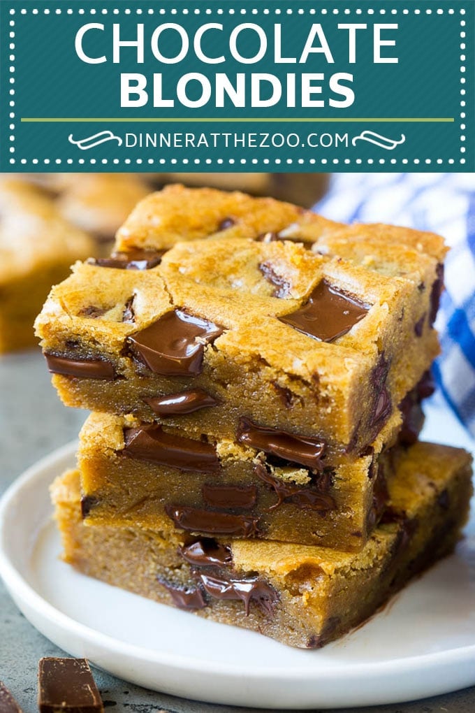 Blondies Recipe | Chocolate Chunk Blondies | Bar Cookies #blondies #cookies #chocolate #dessert #sweets #dinneratthezoo