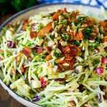 Broccoli slaw with apples, sunflower seeds and bacon, all tossed in a creamy dressing.
