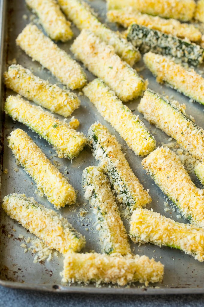 Sticks coated in egg, parmesan and breadcrumbs.