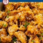 This orange chicken is a Panda Express copycat recipe with crispy chicken in a sweet and tangy orange sauce.