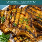 This pork chop marinade is a blend of garlic, herbs, olive oil, soy sauce, brown sugar and Dijon mustard.