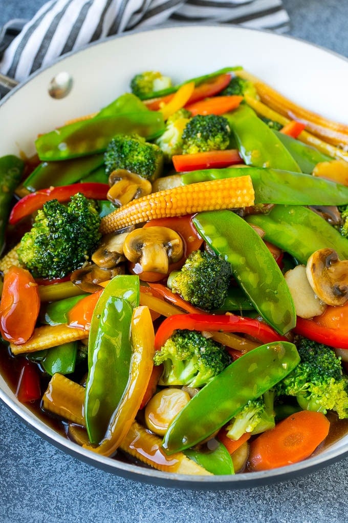 Vegetable stir fry with a variety of sauteed veggies in honey garlic sauce.