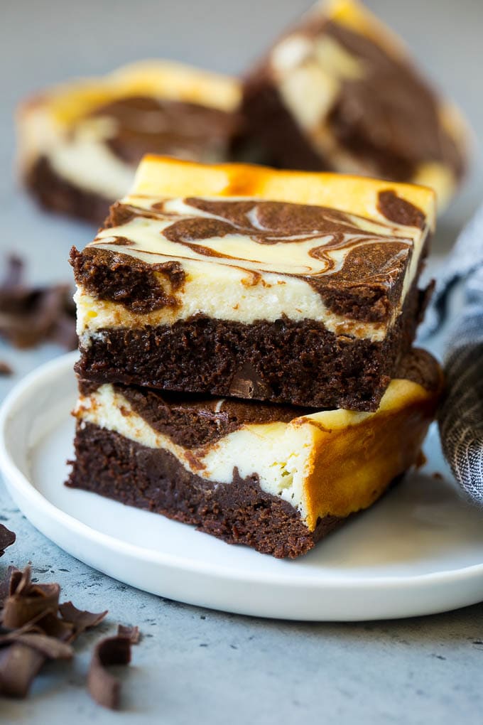 Cheesecake brownies with a rich brownie base and cream cheese topping.