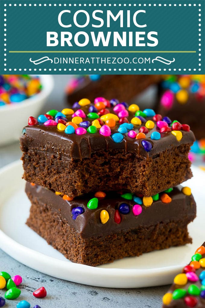 Cosmic Brownies Recipe | Cocoa Brownies | Frosted Brownies #brownies #chocolate #dessert #dinneratthezoo #sprinkles