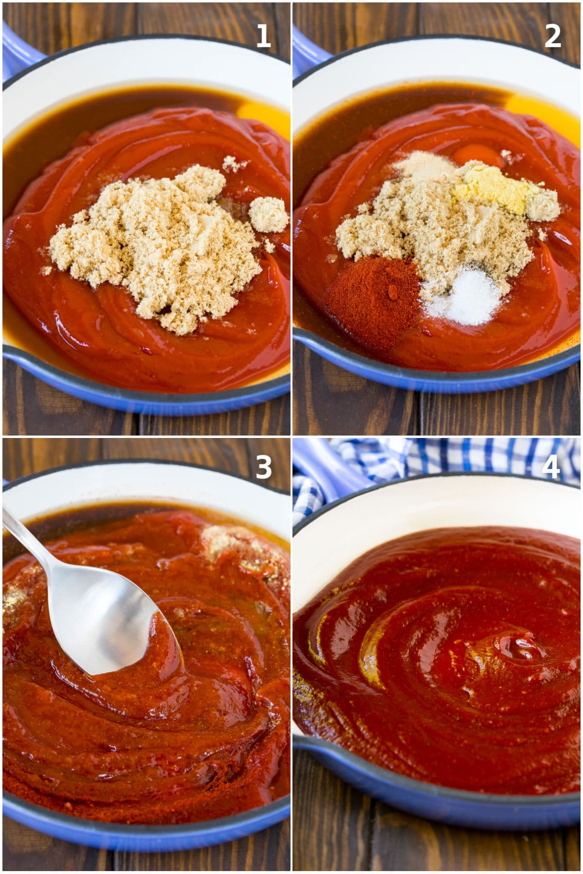 Step by step shots showing how to make barbecue sauce.