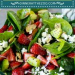 This strawberry spinach salad is a blend of baby spinach leaves, fresh strawberries, red onion, almonds, feta cheese and avocado, all tossed in a poppyseed dressing.