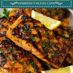 This grilled salmon is coated in a flavorful marinade then grilled until golden brown.