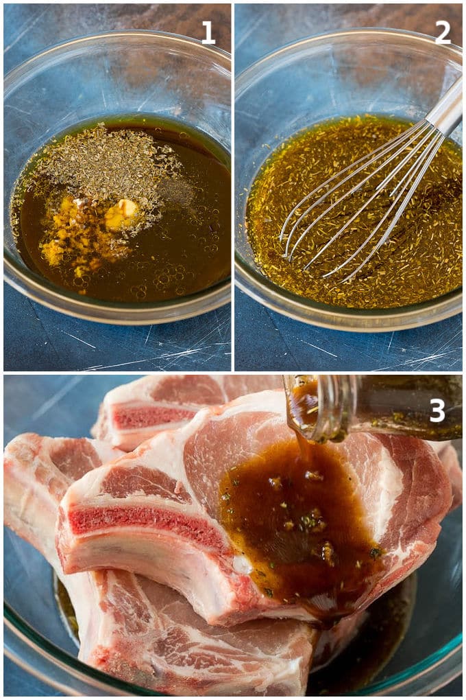 Step by step process shots showing how to make pork marinade.