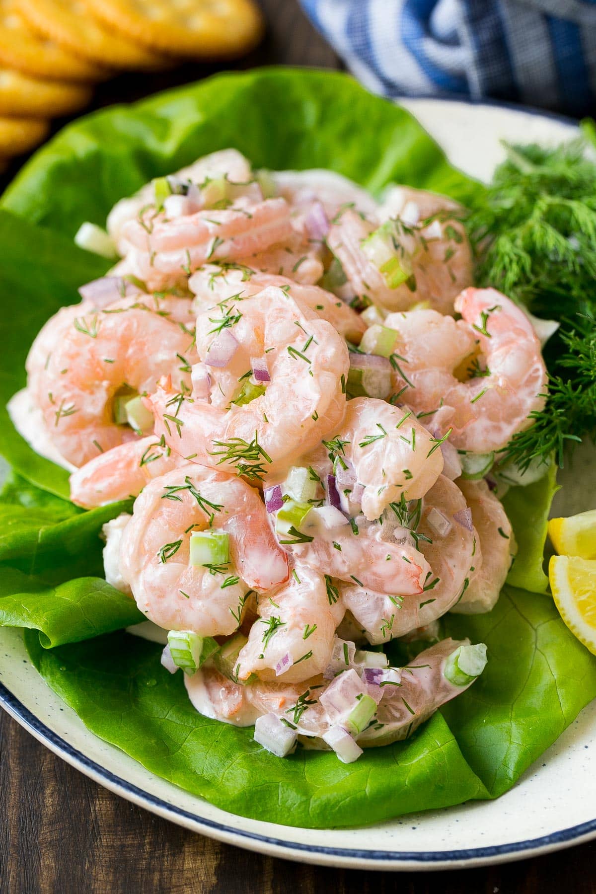 Creamy shrimp served on a bed of lettuce.