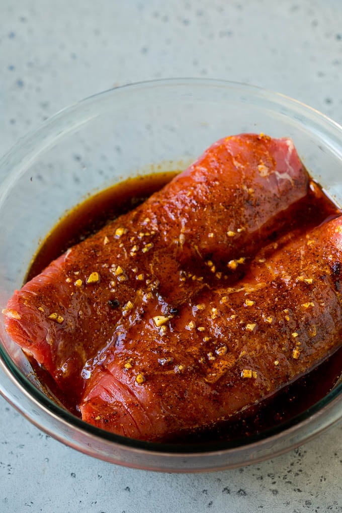 Flank steak in a garlic and lime marinade.