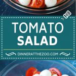 This tomato salad recipe is ripe tomatoes, fresh basil, mozzarella cheese and red onions, all tossed together in a zesty garlic and herb dressing.
