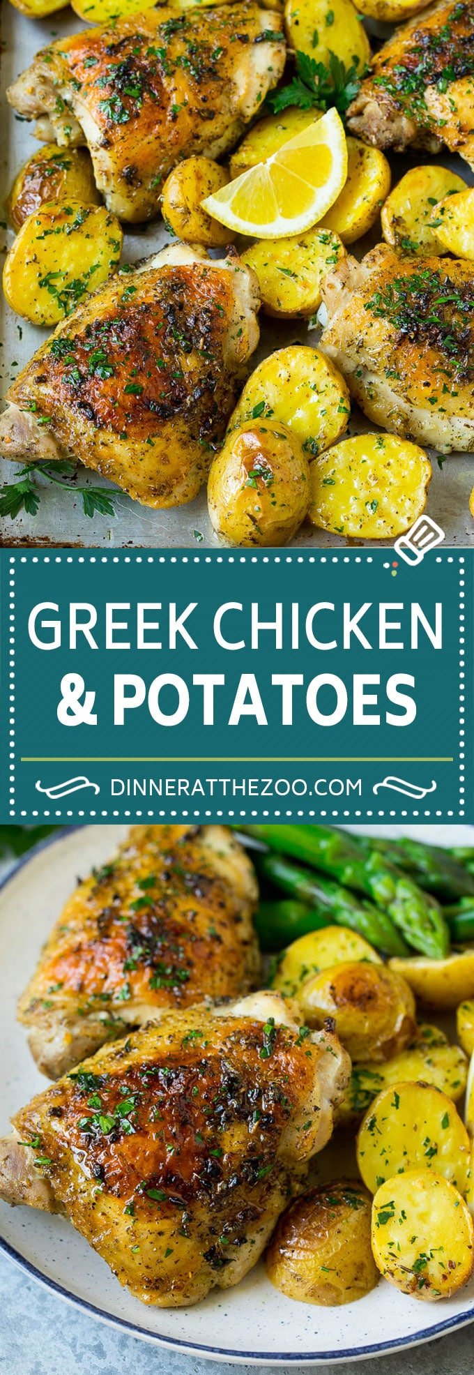 Greek Chicken and Potatoes Recipe | Sheet Pan Dinner | Roasted Chicken Thighs #chicken #chickenthighs #garlic #potatoes #onepotmeal #dinner #dinneratthezoo #cleaneating