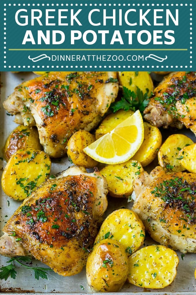 Greek Chicken and Potatoes Recipe | Sheet Pan Dinner | Roasted Chicken Thighs #chicken #chickenthighs #garlic #potatoes #onepotmeal #dinner #dinneratthezoo #cleaneating