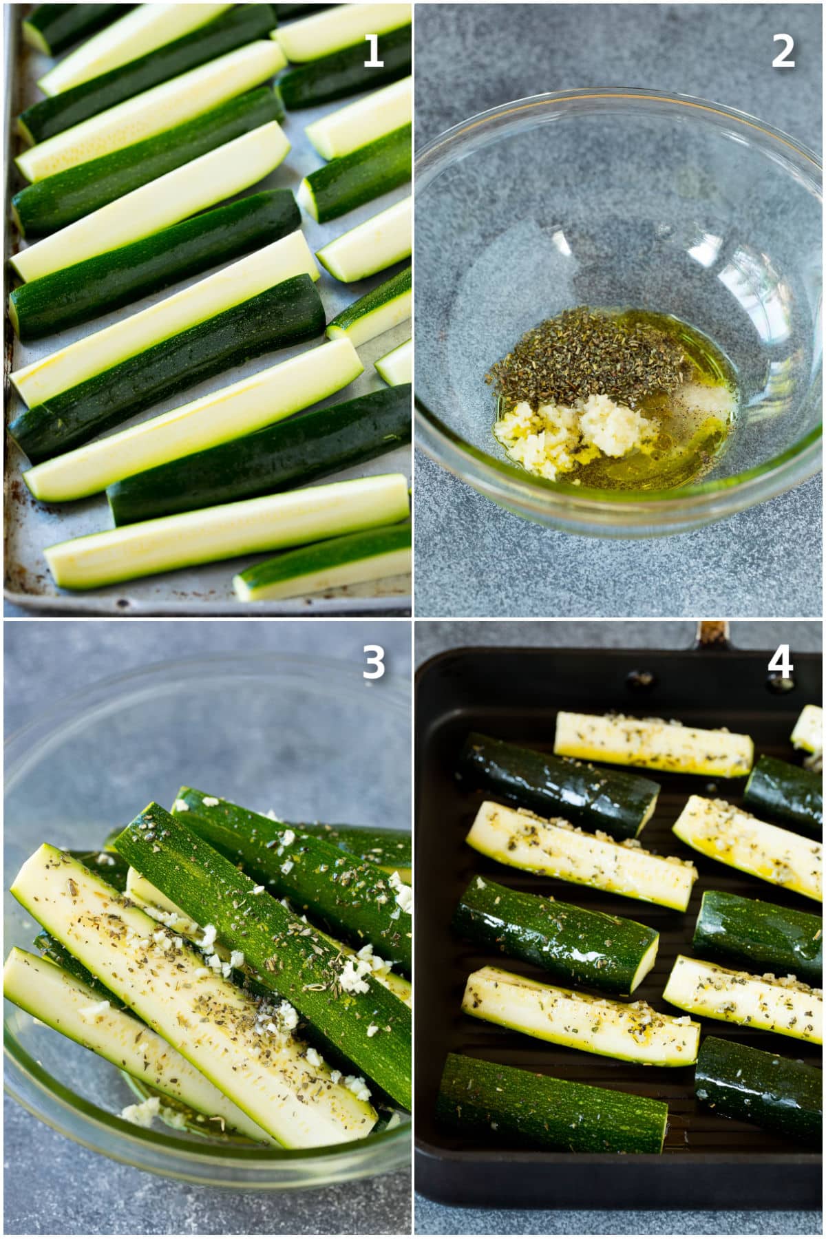 Step by step shots showing how to grill zucchini.