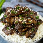 Beef bulgogi strips served over steamed rice.