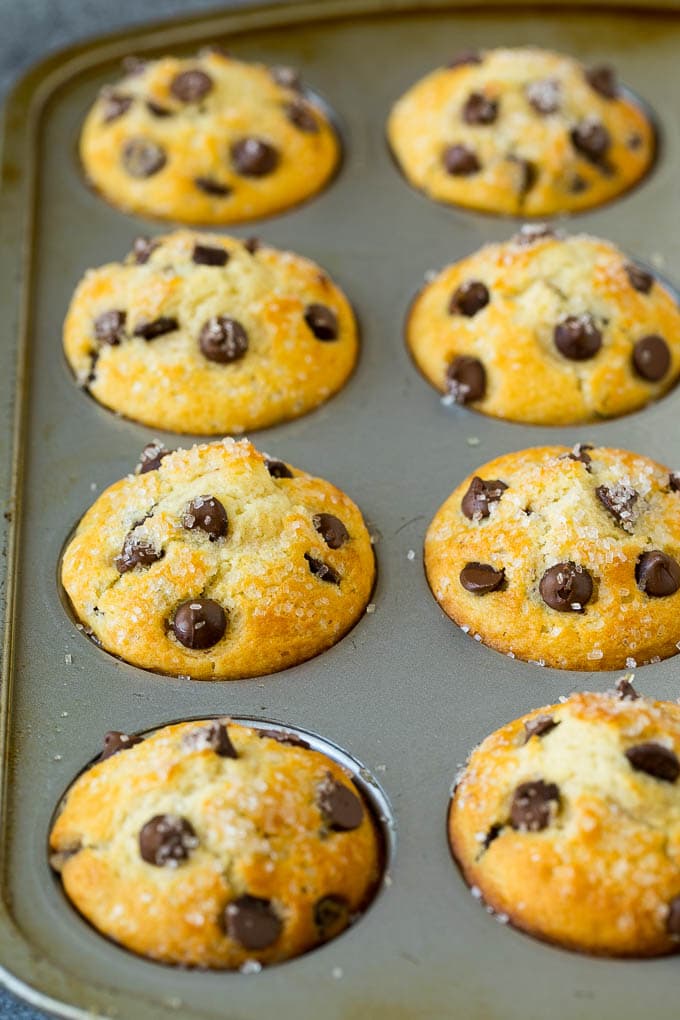 Baked muffins inside a muffin tin.