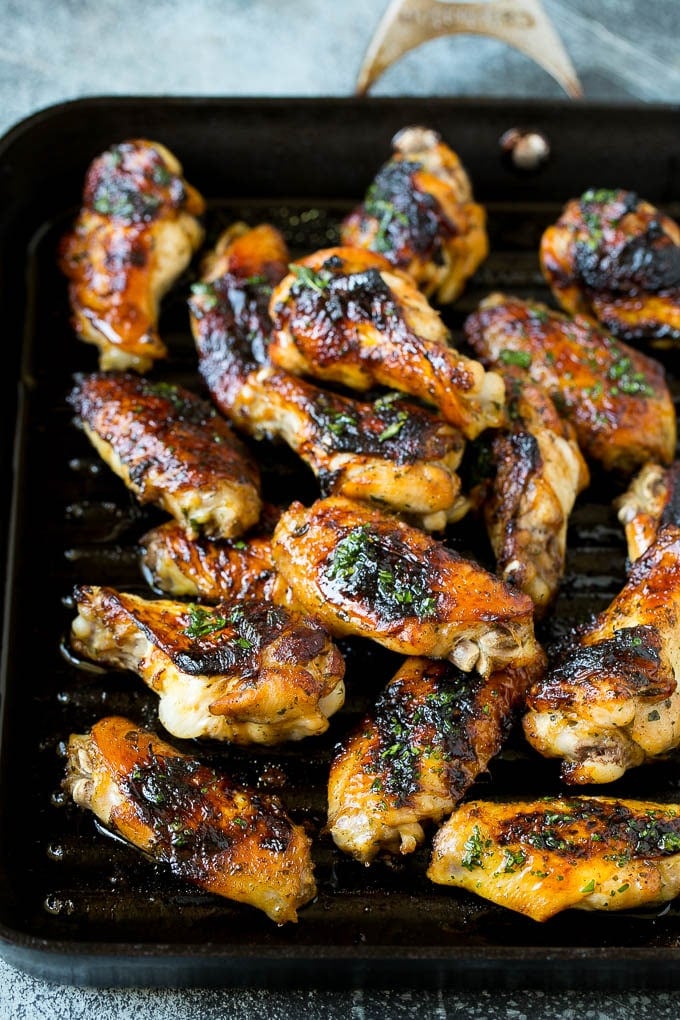 Chicken wings on an indoor grill pan.