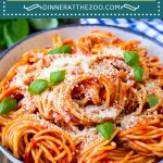 This pasta pomodoro recipe is spaghetti tossed in a homemade tomato sauce and garnished with plenty of parmesan cheese and fresh basil.