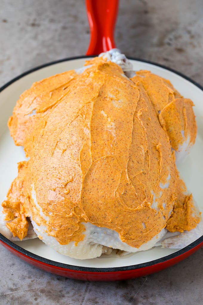 Rotisserie Chicken Recipe | Roasted Chicken #chicken #dinner #dinneratthezoo #comfortfood Chicken coated in butter and spices.