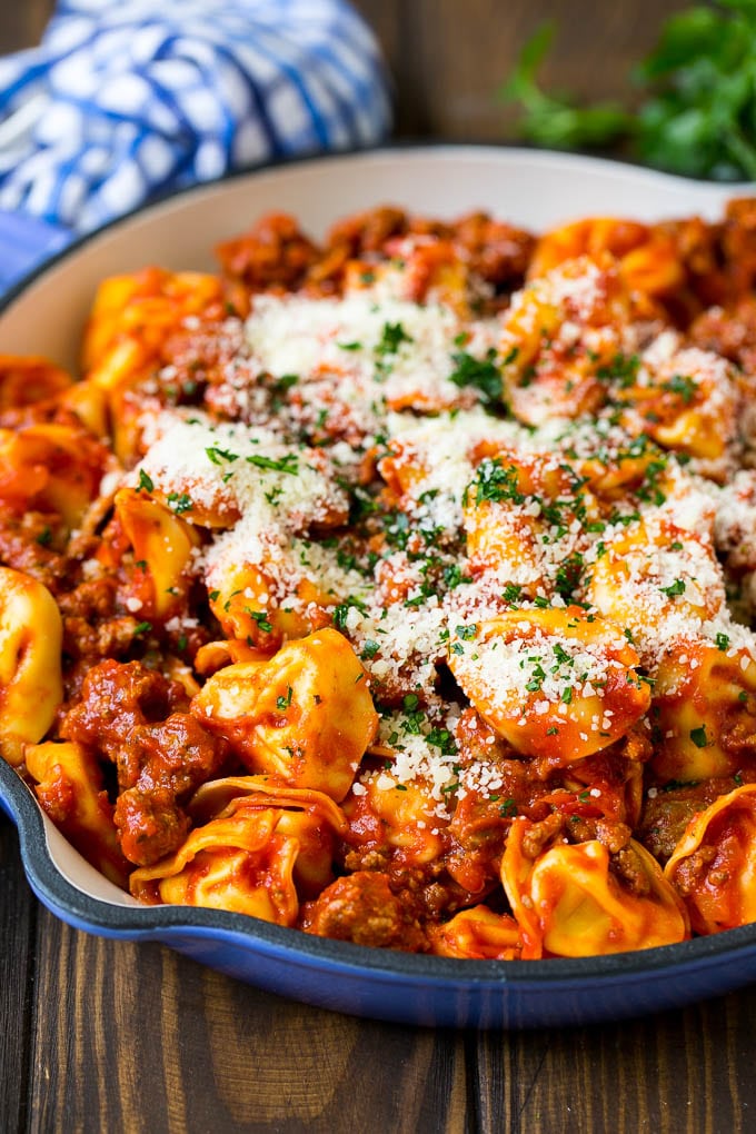 Cheese tortellini tossed in a homemade sauce.