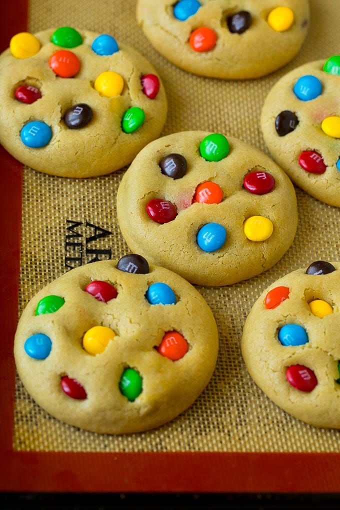 Baked cookies on a sheet pan.