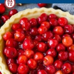 This cherry pie filling is made with fresh sweet cherries that are simmered with a little sugar for a thick and rich filling.