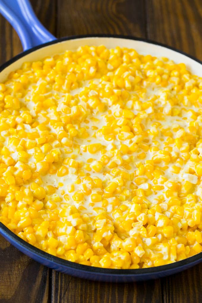 Corn kernels cooked in a creamy sauce.