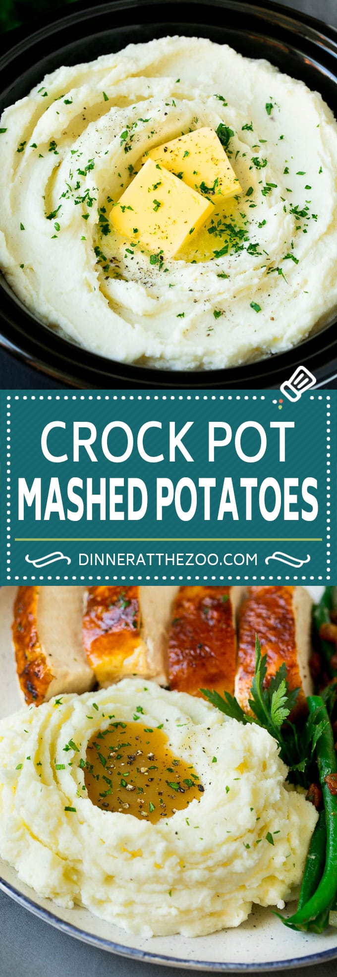 These crock pot mashed potatoes are diced Russet potatoes that are simmered in the slow cooker, then mashed with butter and cream cheese for a decadent side dish.