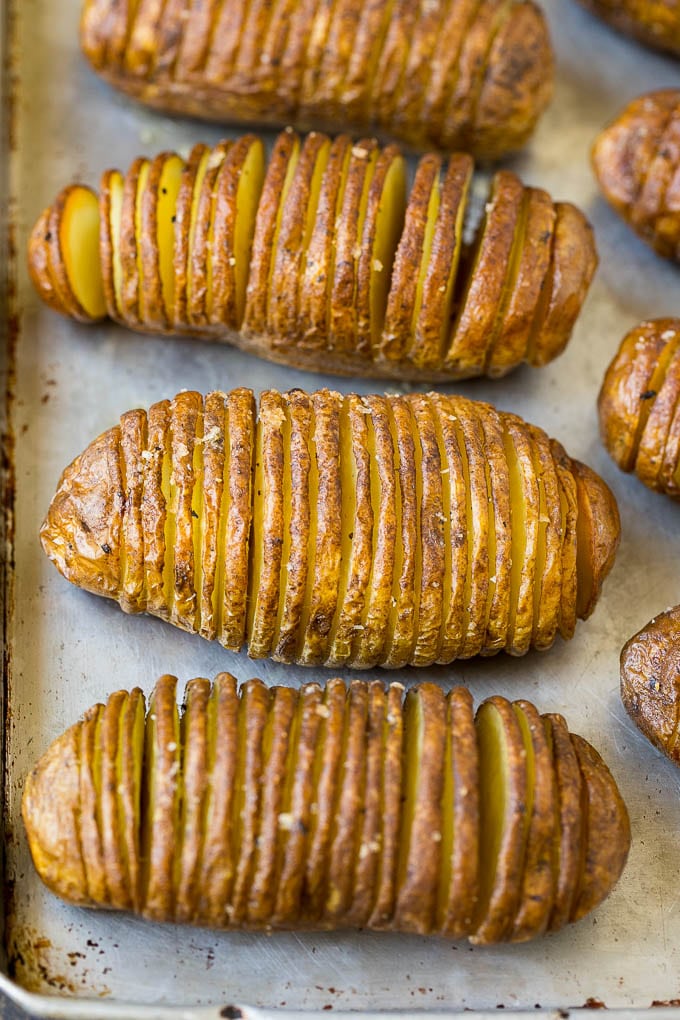 Roasted thinly sliced potatoes.