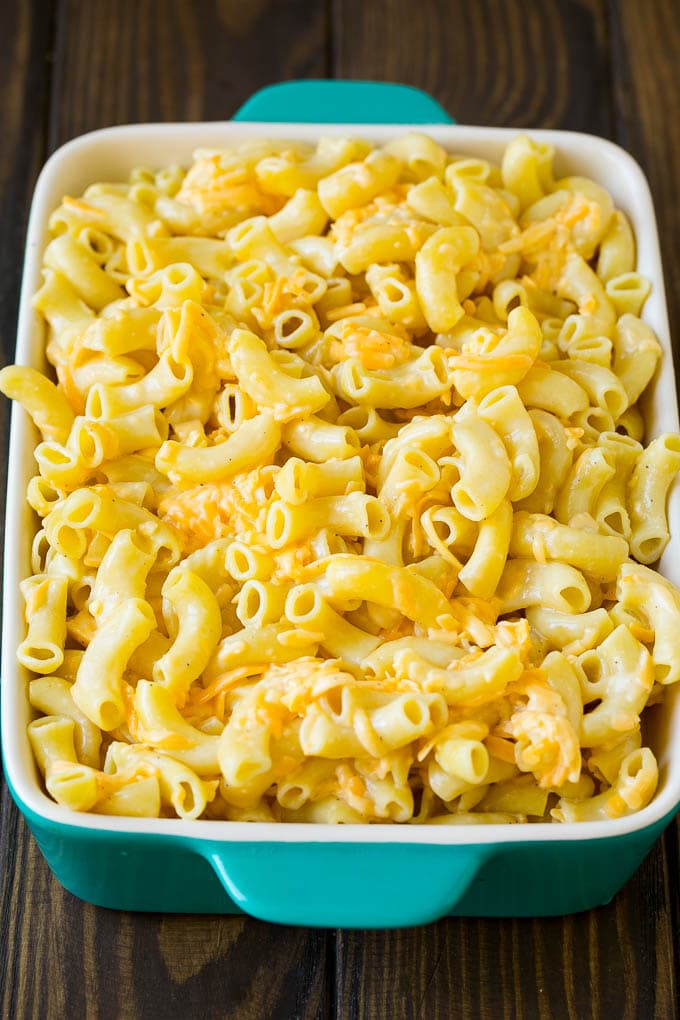 Macaroni tossed with eggs, milk and cheddar.