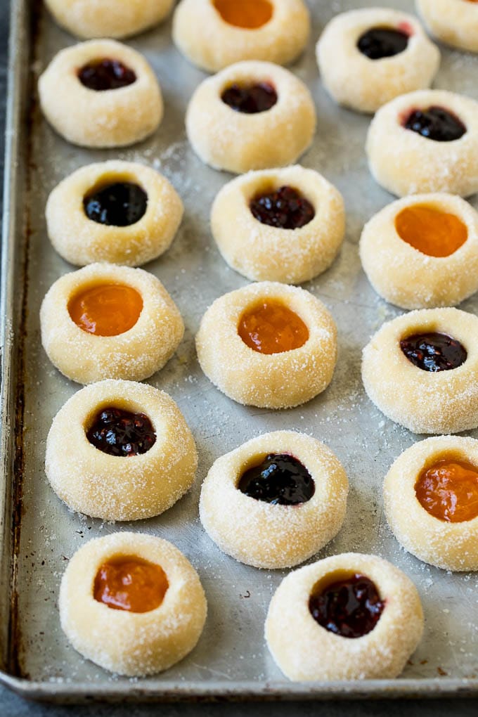 Cookie dough filled with fruit jam.