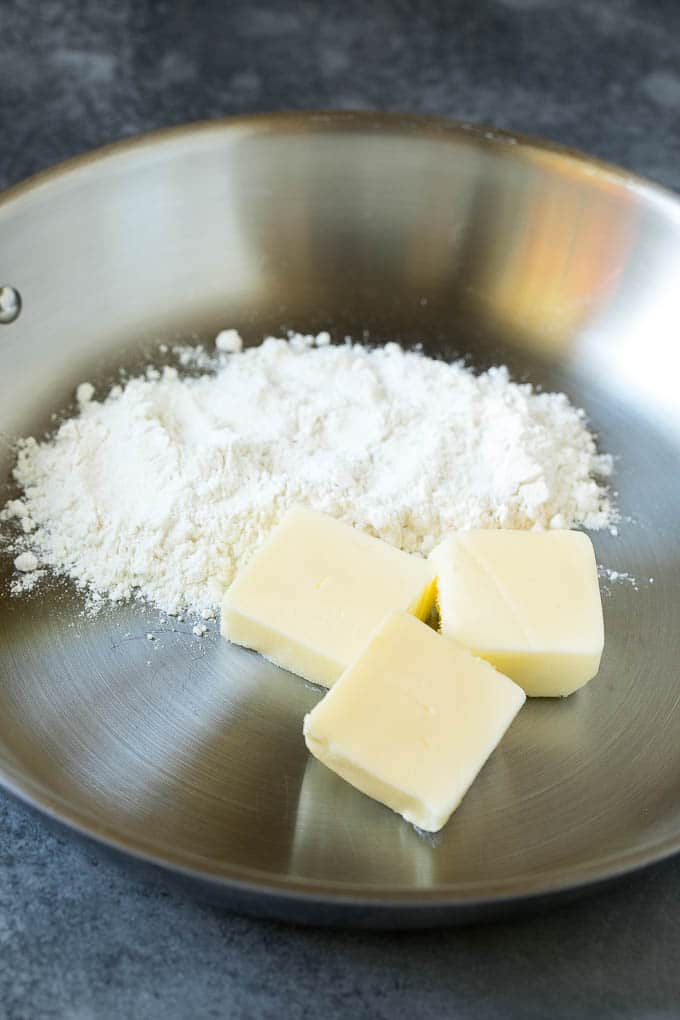 Butter and flour in a skillet.