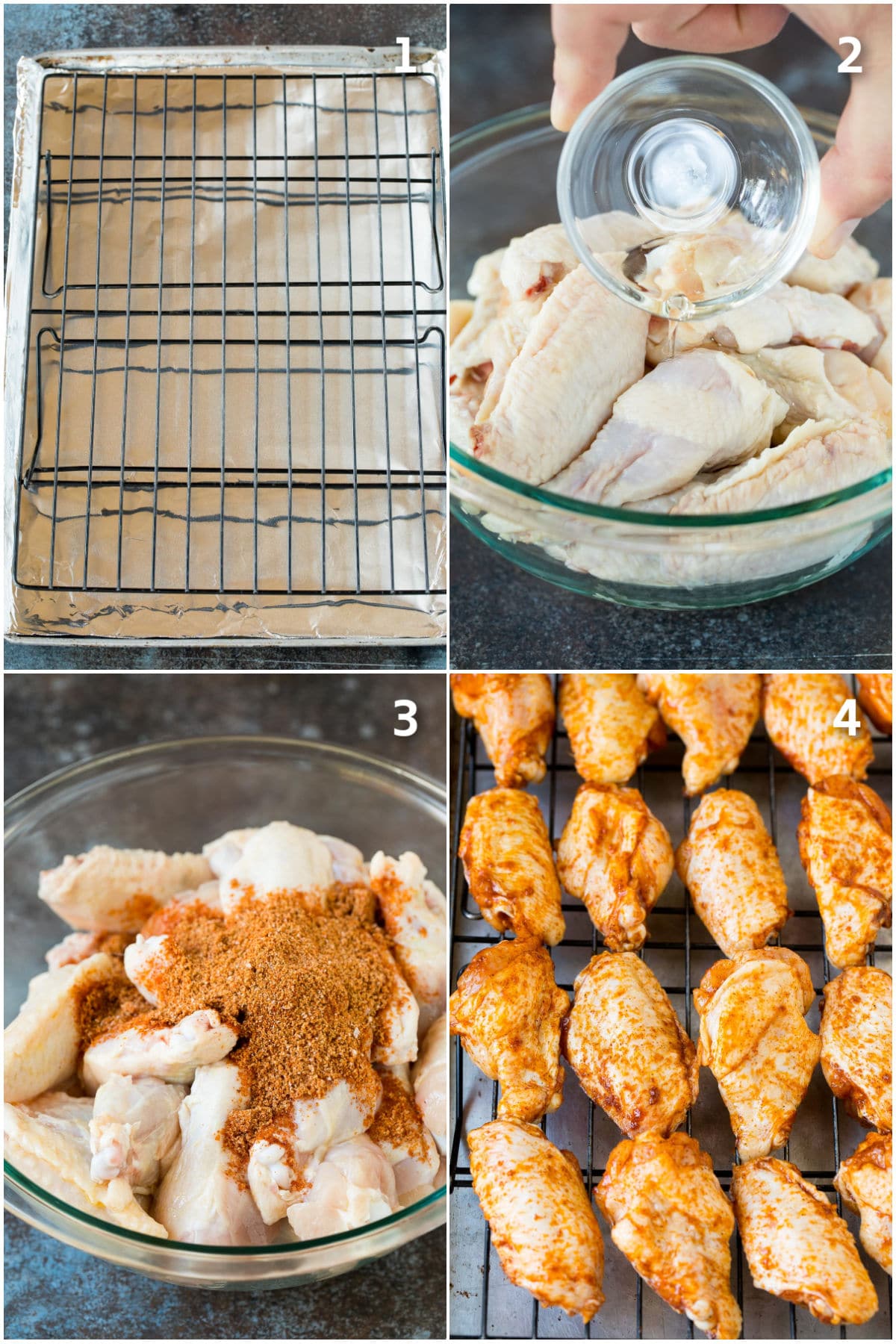 Step by step shots showing how to bake chicken wings.