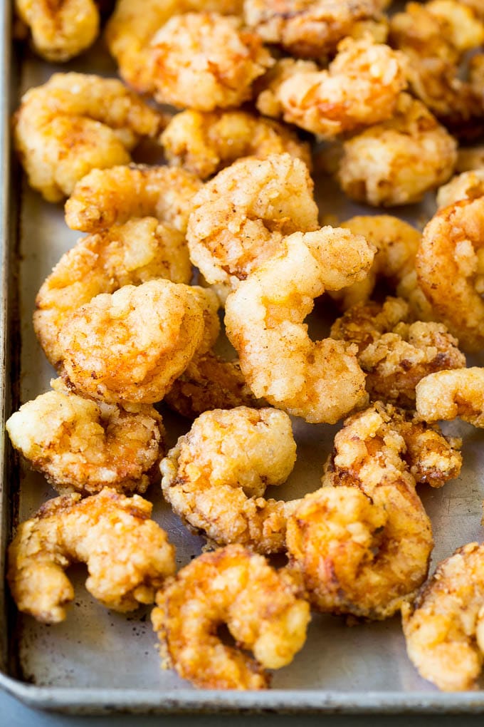 Shrimp deep fried until crispy.