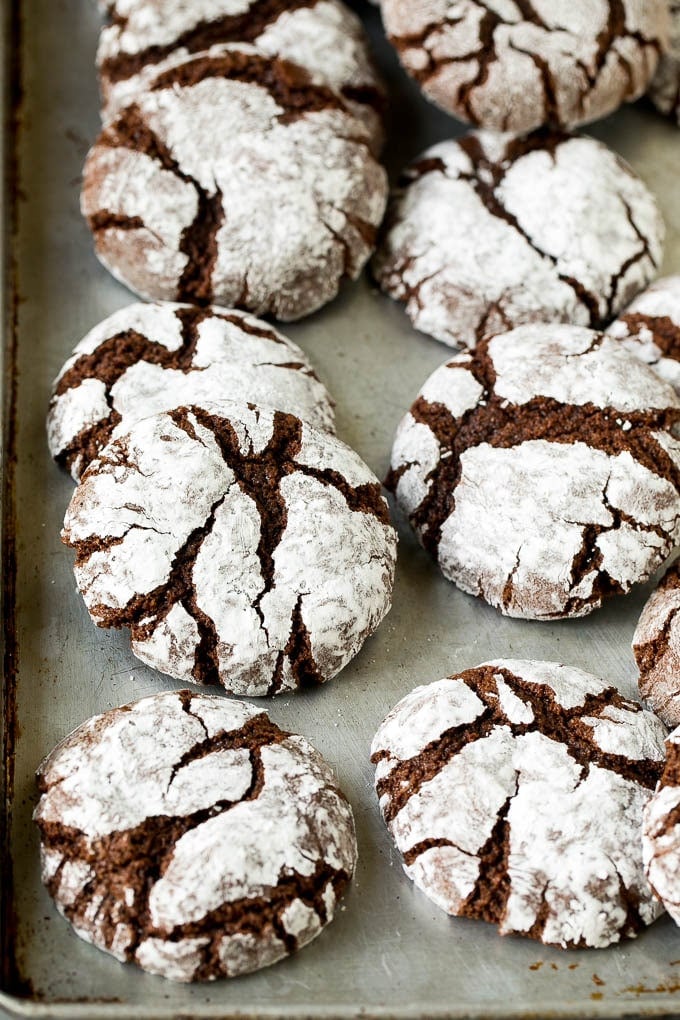 Crinkle cookies on a sheet pan.